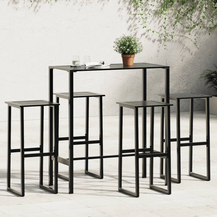 Ensemble De Bar De Jardin 9 Pcs Noir Acier Enduit De Poudre