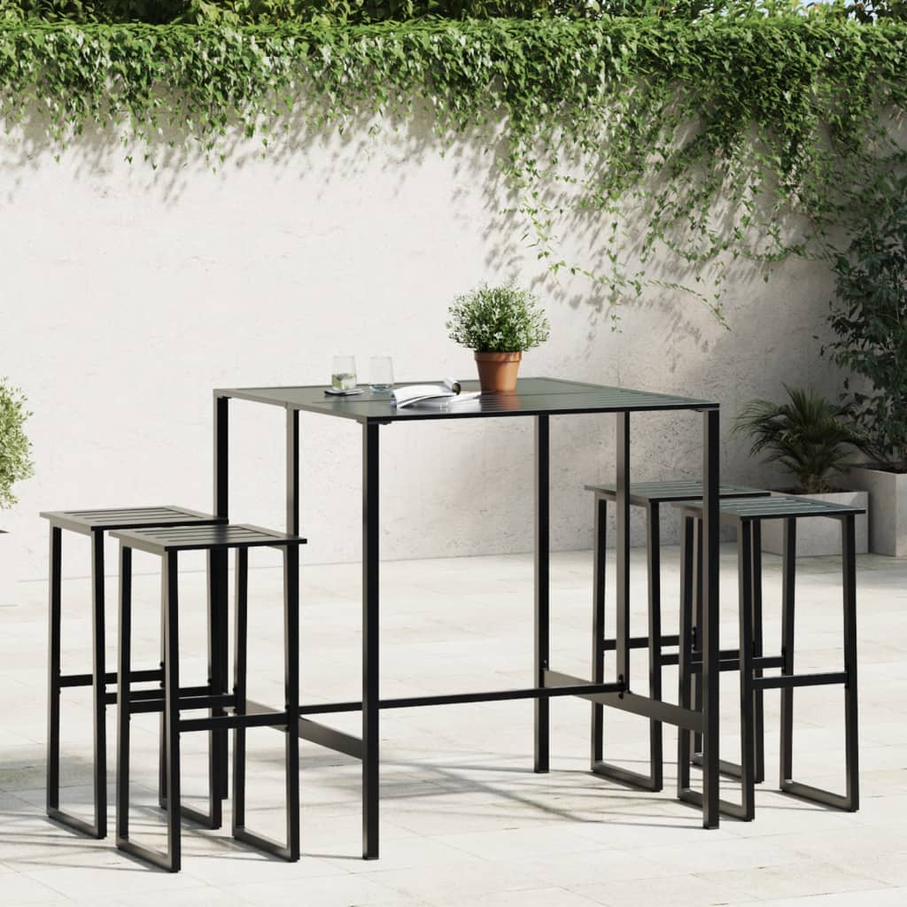 Ensemble De Bar De Jardin 9 Pcs Noir Acier Enduit De Poudre