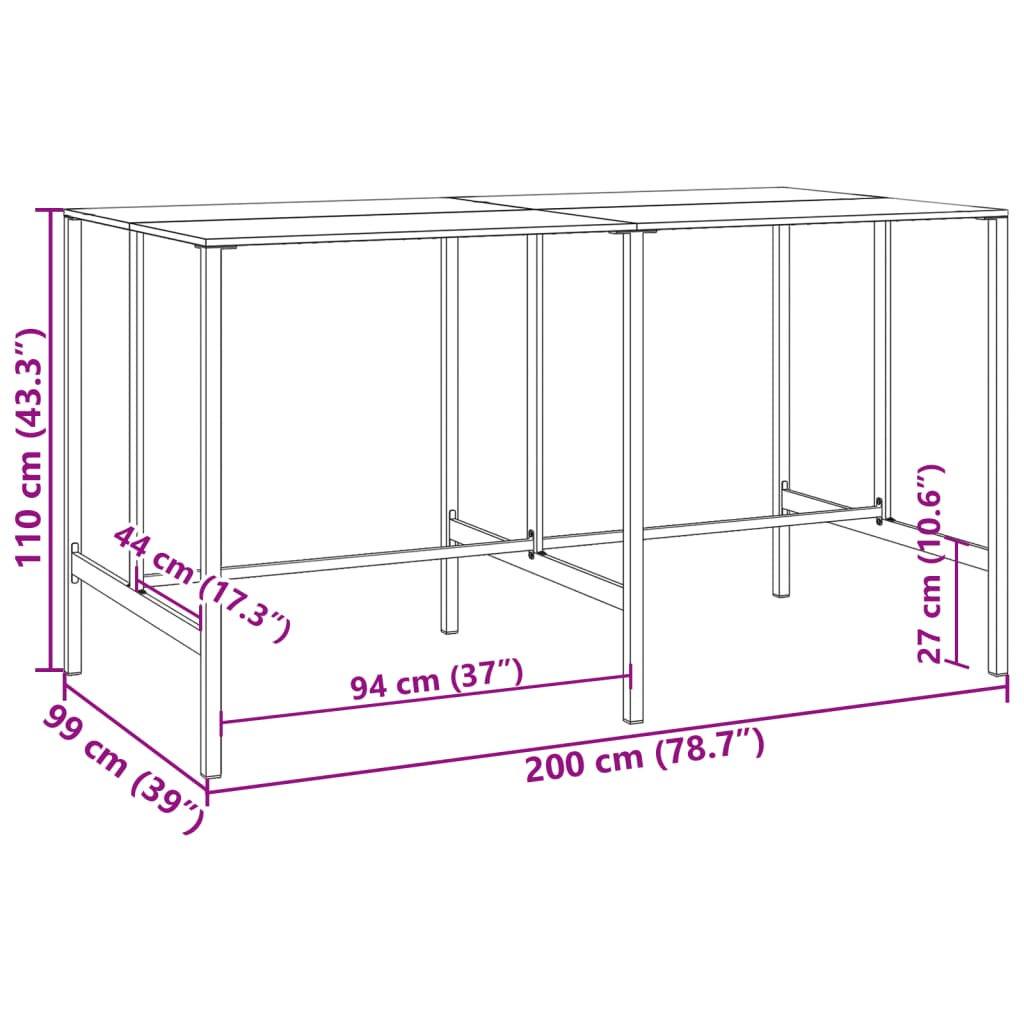 Ensemble De Bar De Jardin 9 Pcs Noir Acier Enduit De Poudre