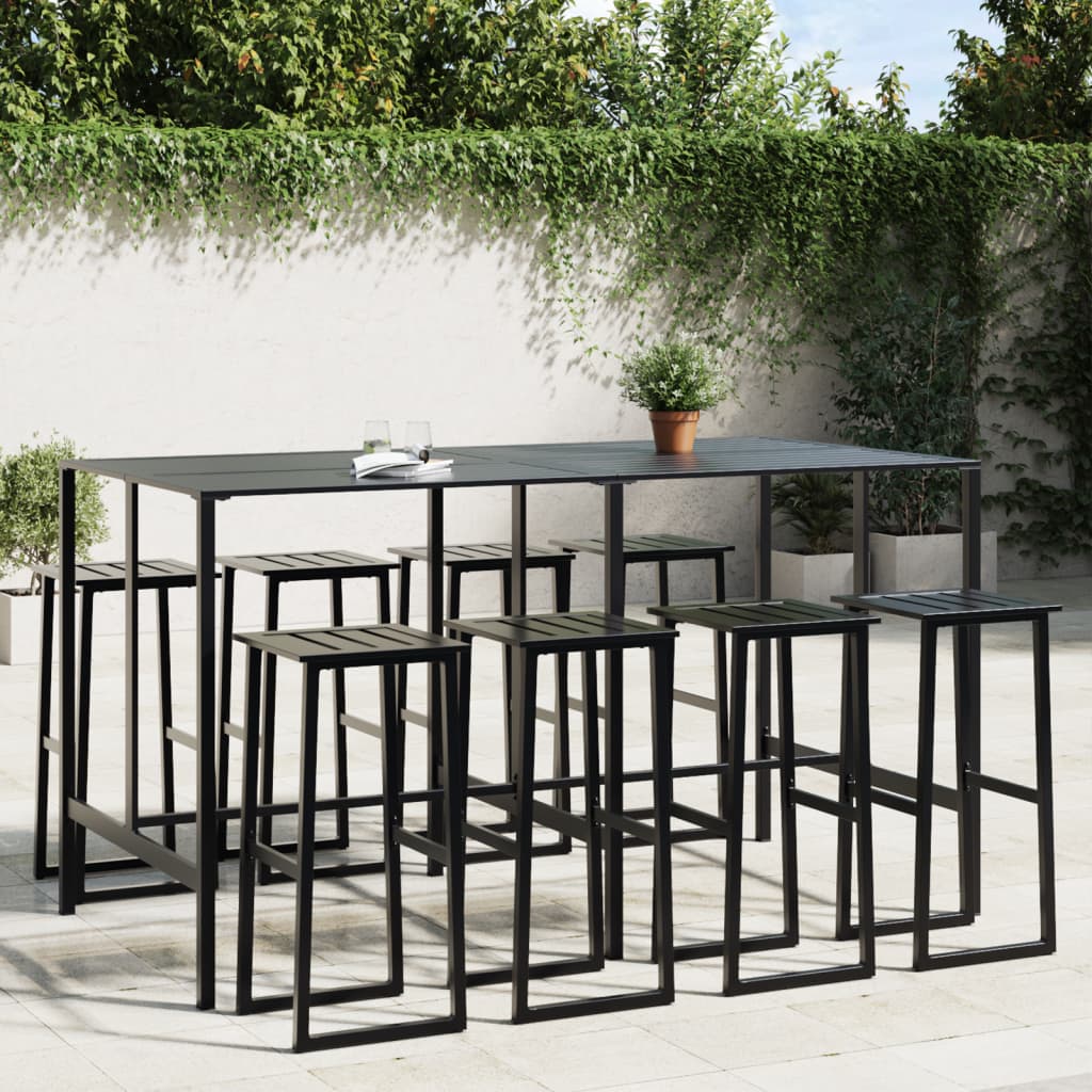 Ensemble De Bar De Jardin 9 Pcs Noir Acier Enduit De Poudre