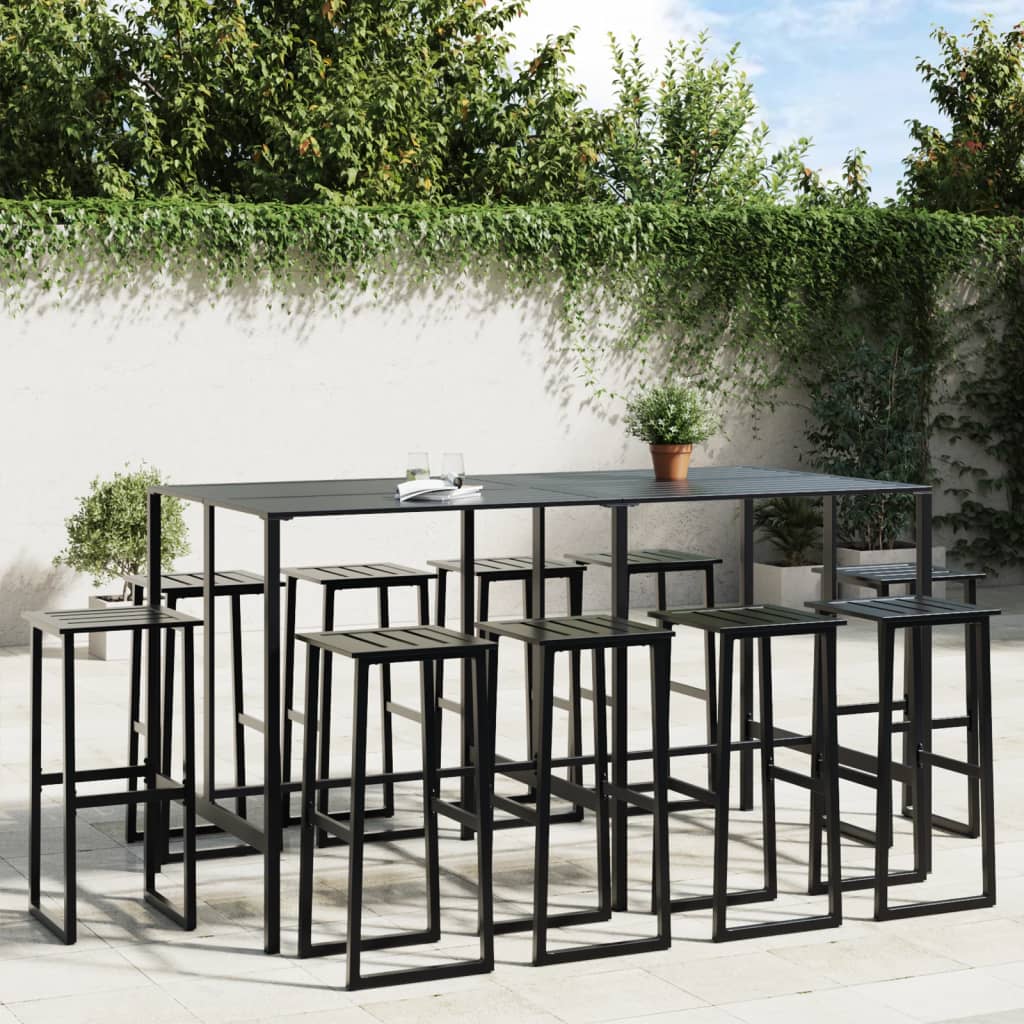 Ensemble De Bar De Jardin 9 Pcs Noir Acier Enduit De Poudre