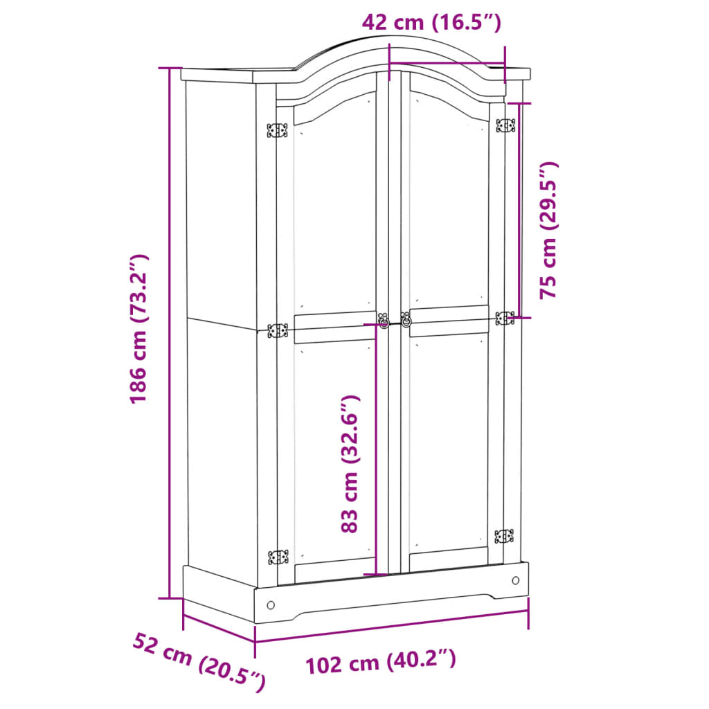Garde-Robe Corona 102X52X186 Cm Bois De Pin Massif