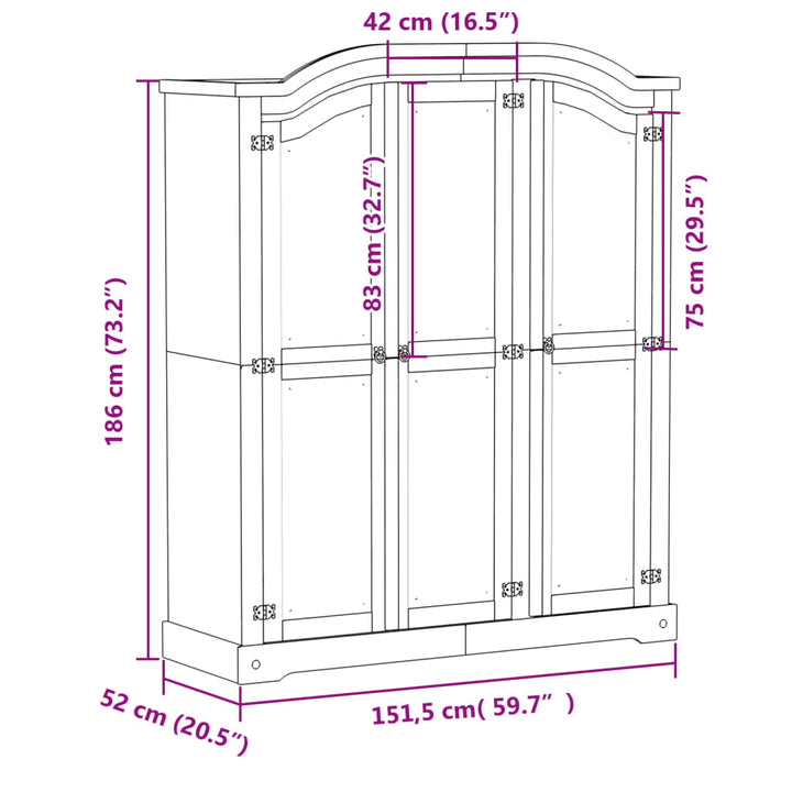 Garde-Robe Corona 151,5X52X186 Cm Bois De Pin Massif