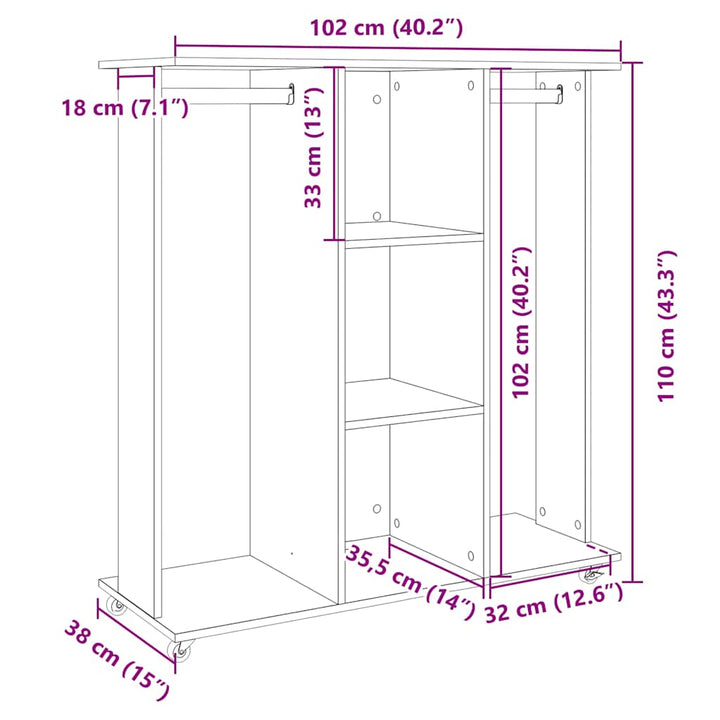 Garde-Robe Avec Roues 102X38X110Cm Bois Ingénierie