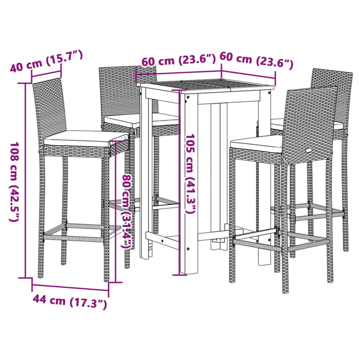 Ensemble De Bar De Jardin 5 Pcs Bois Massif Acacia Rotin