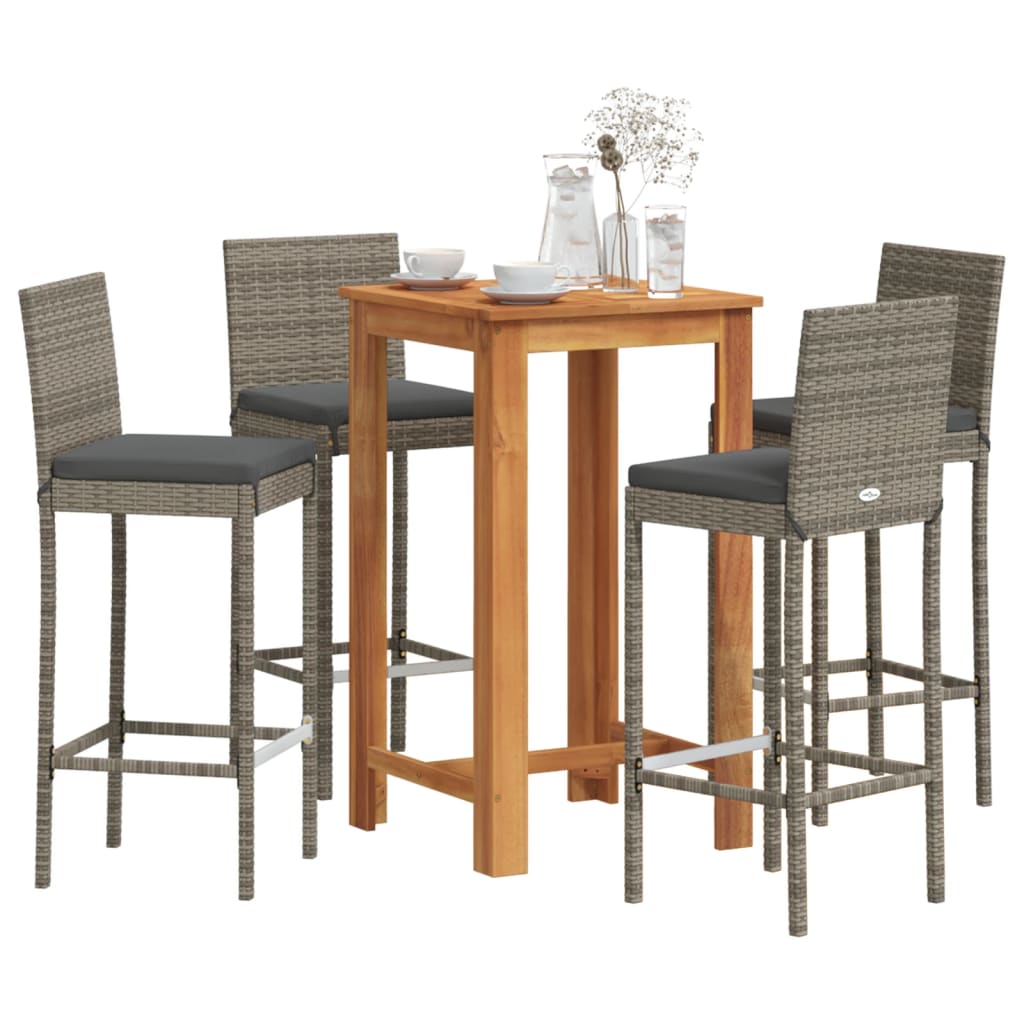 Ensemble De Bar De Jardin 5 Pcs Bois Massif Acacia Rotin