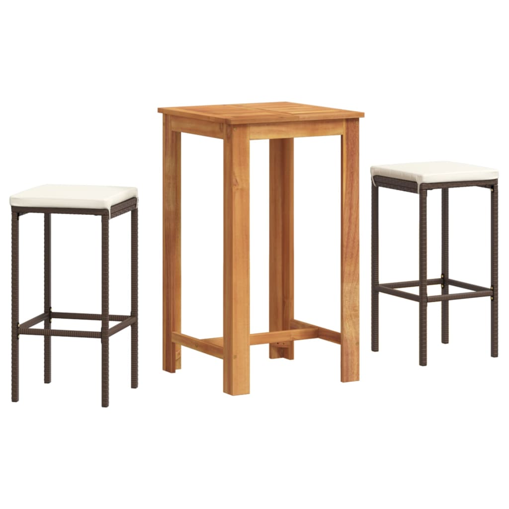 Ensemble De Bar De Jardin 3 Pcs Bois Massif Acacia Rotin