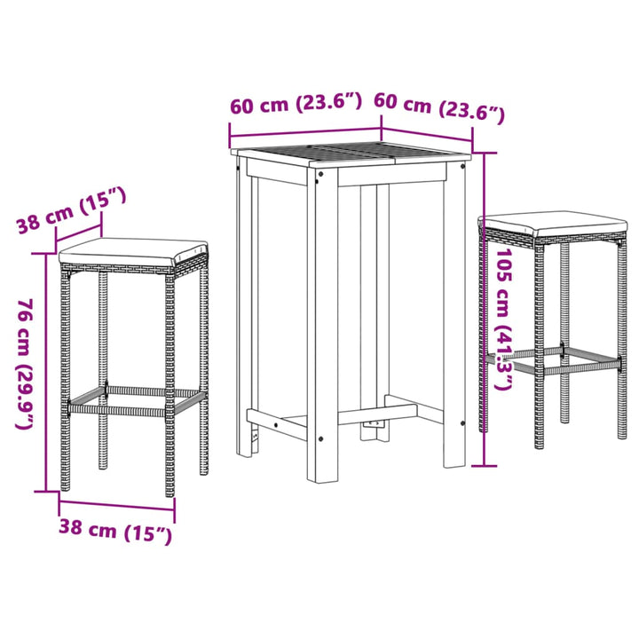 Ensemble De Bar De Jardin 3 Pcs Bois Massif Acacia Rotin