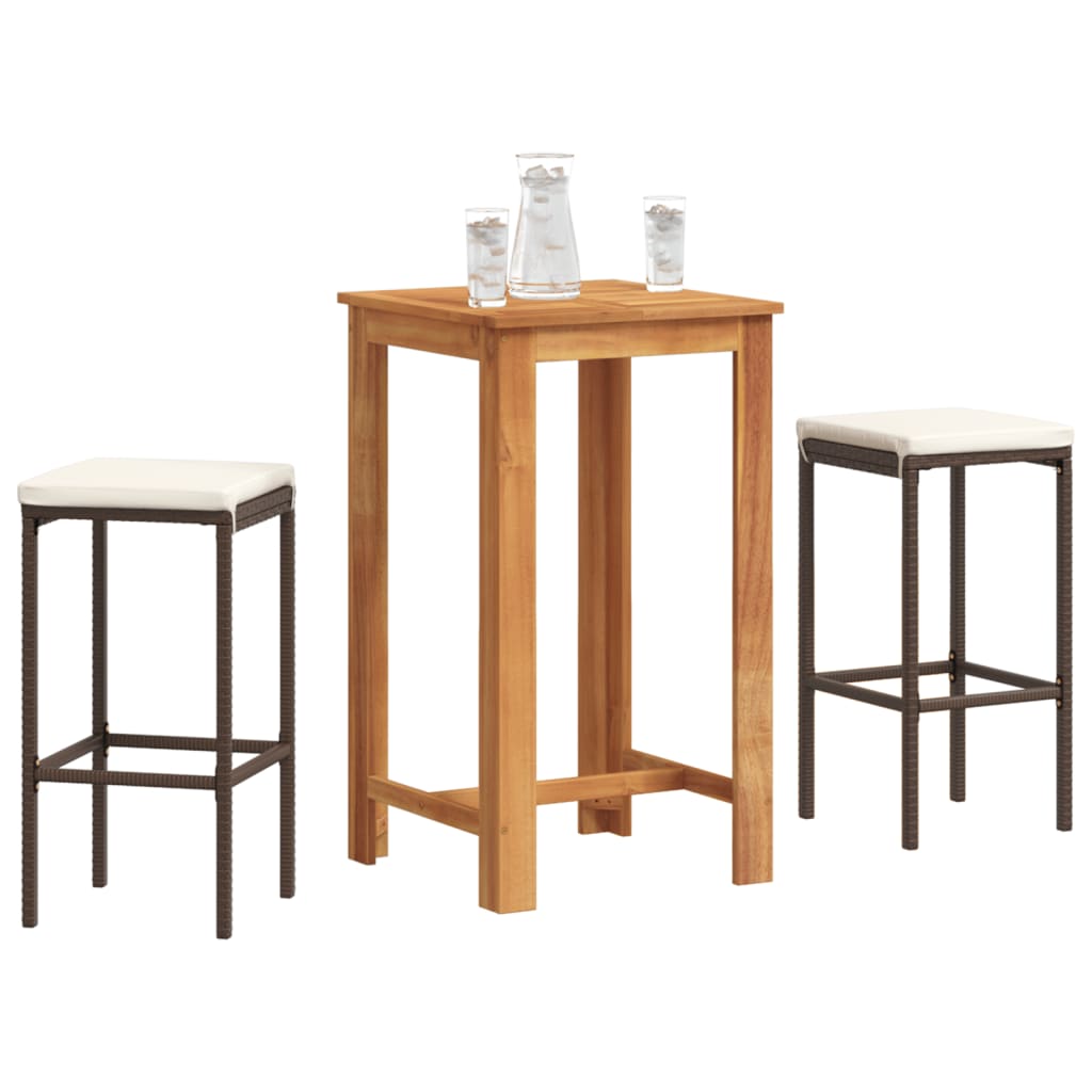 Ensemble De Bar De Jardin 3 Pcs Bois Massif Acacia Rotin