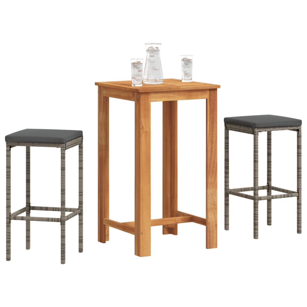 Ensemble De Bar De Jardin 3 Pcs Bois Massif Acacia Rotin
