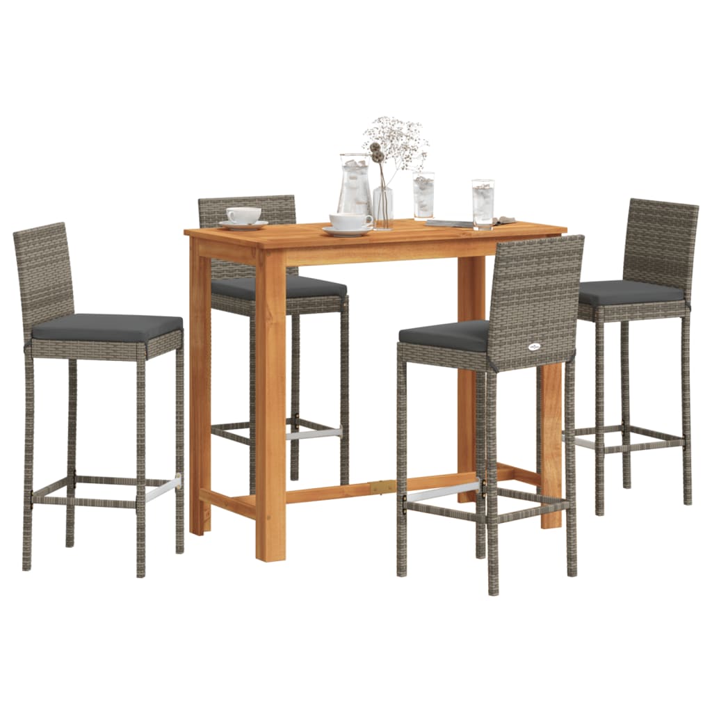 Ensemble De Bar De Jardin 5 Pcs Bois Massif Acacia Rotin