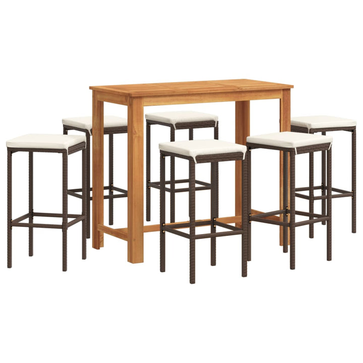 Ensemble De Bar De Jardin 7 Pcs Bois Massif Acacia Rotin