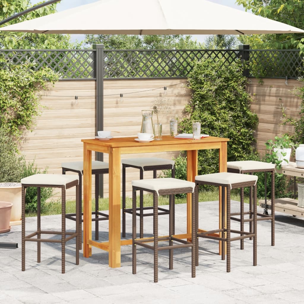 Ensemble De Bar De Jardin 7 Pcs Bois Massif Acacia Rotin