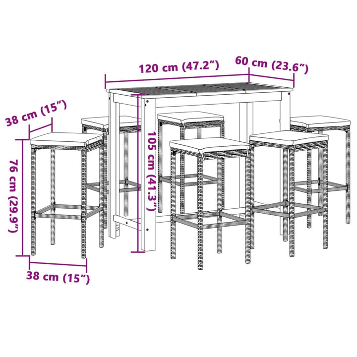 Ensemble De Bar De Jardin 7 Pcs Bois Massif Acacia Rotin