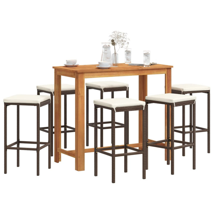 Ensemble De Bar De Jardin 7 Pcs Bois Massif Acacia Rotin