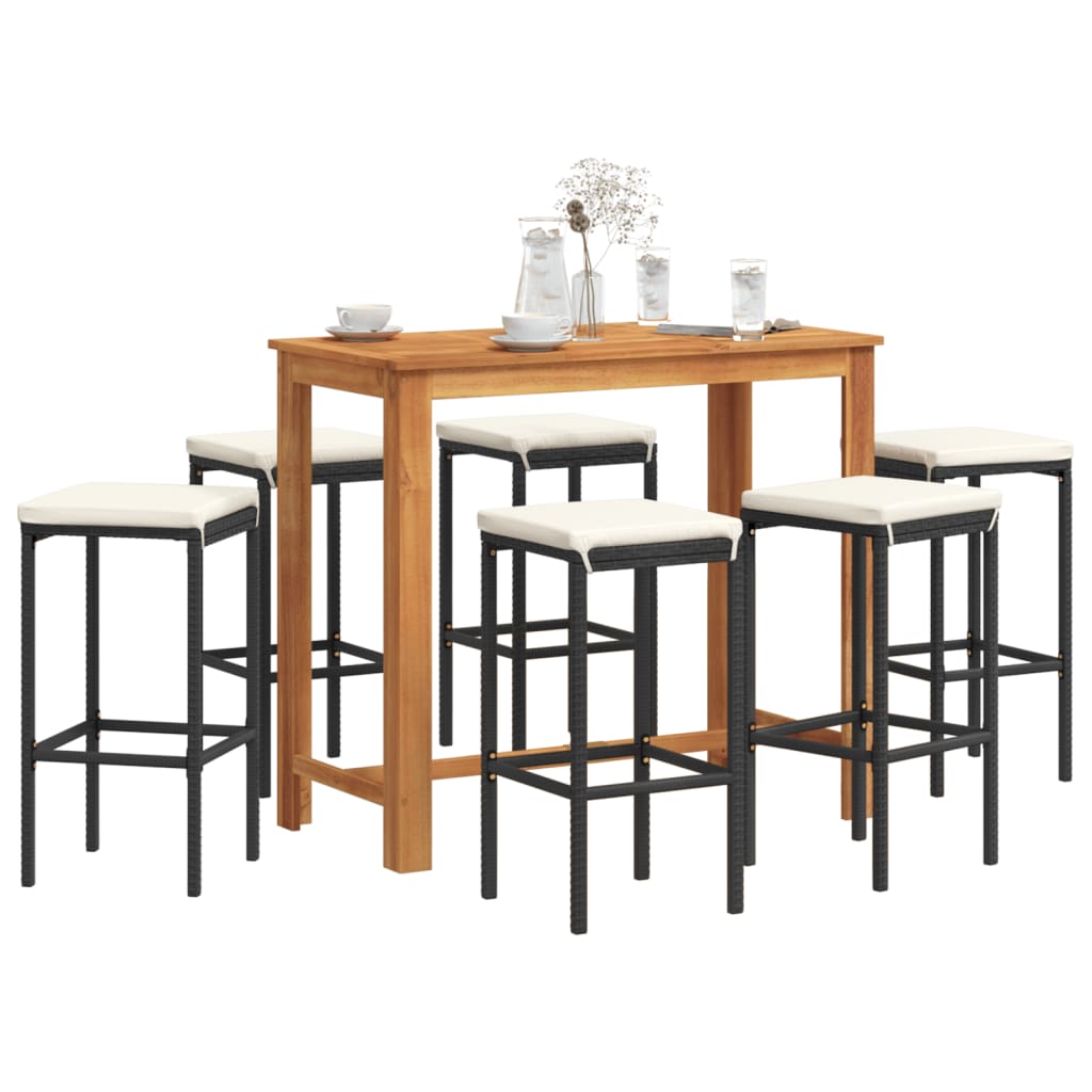 Ensemble De Bar De Jardin 7 Pcs Bois Massif Acacia Rotin