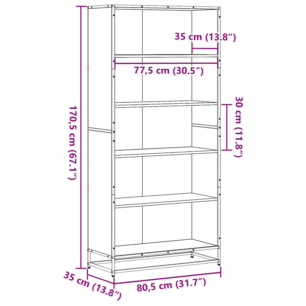 Bibliothèque 80,5X35X170,5 Cm Bois D'ingénierie Sonoma Gris