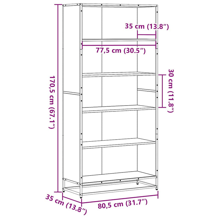 Bibliothèque 80,5X35X170,5 Cm Bois D'ingénierie Sonoma Gris