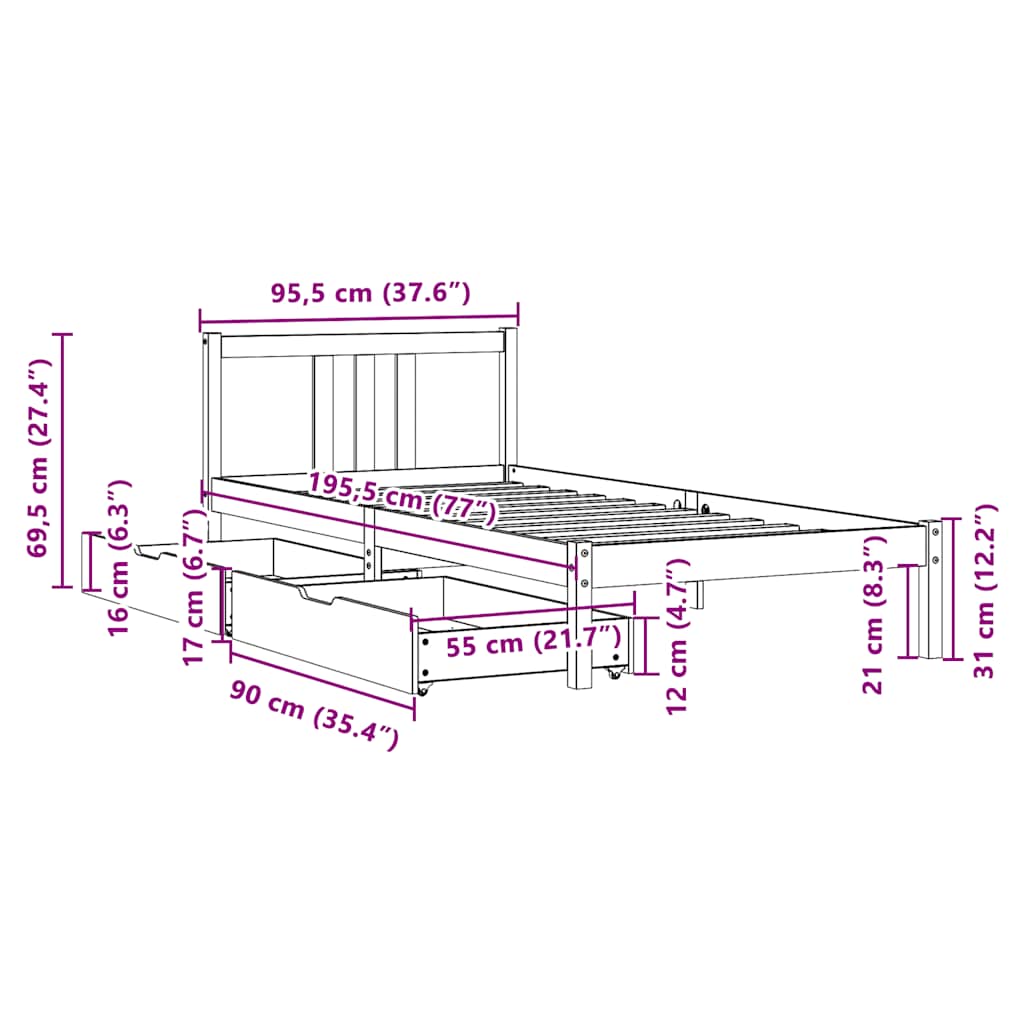 Cadre De Lit Sans Matelas Bois De Pin Massif