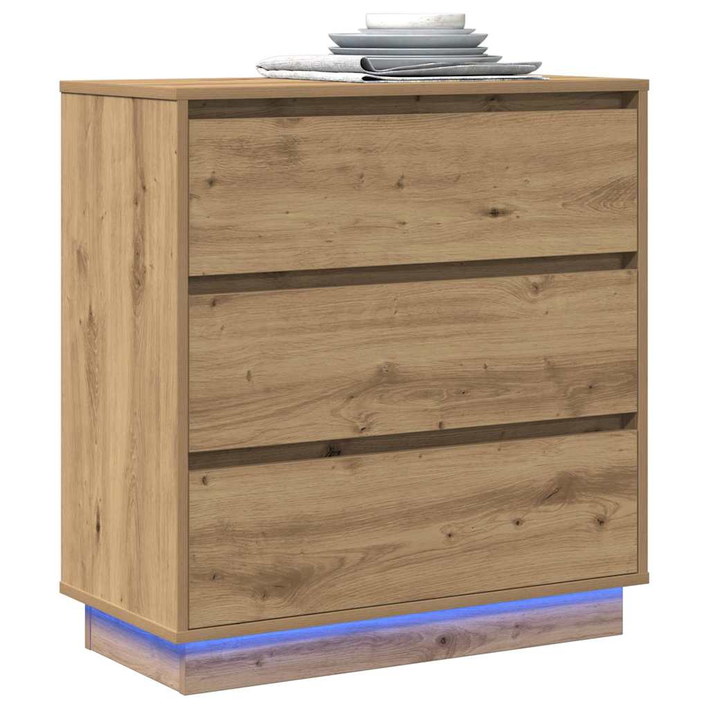 Commode De Chevet Avec Led Chêne Artisan 71X34,5X75 Cm Bois D'ingénierie