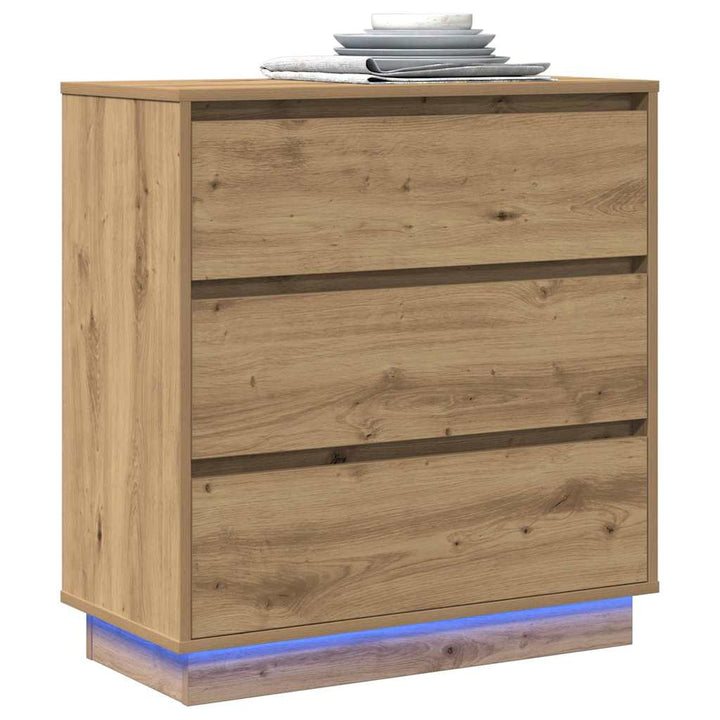 Commode De Chevet Avec Led Chêne Artisan 71X34,5X75 Cm Bois D'ingénierie