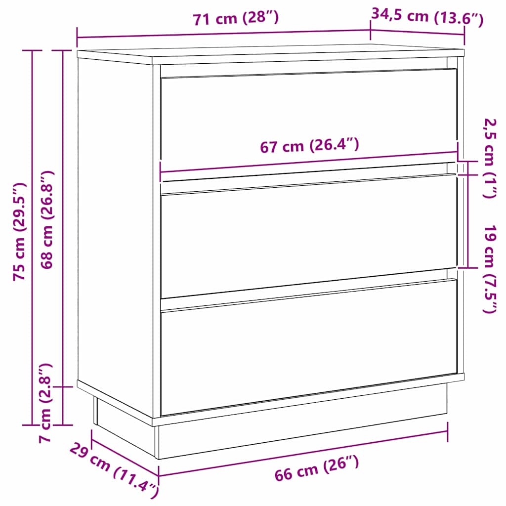 Commode De Chevet Avec Led Chêne Artisan 71X34,5X75 Cm Bois D'ingénierie