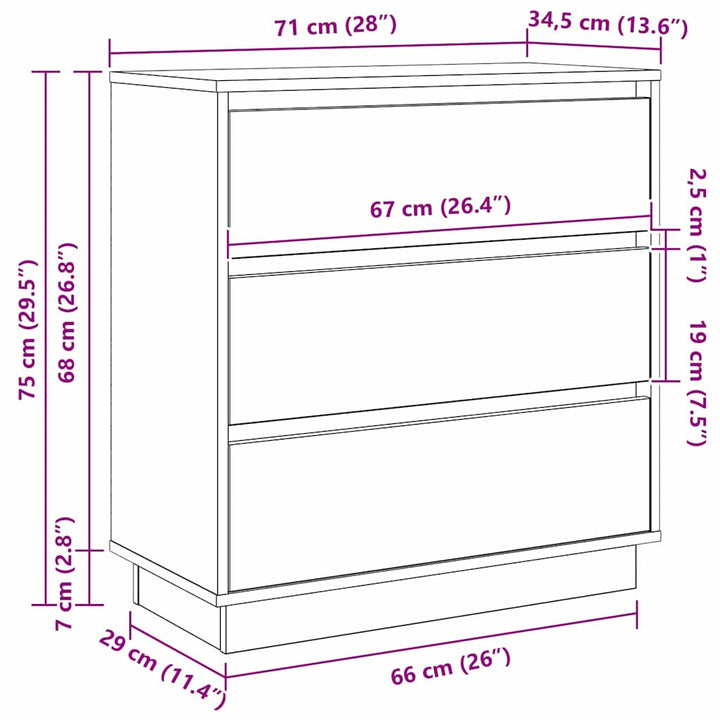 Commode De Chevet Avec Led Chêne Artisan 71X34,5X75 Cm Bois D'ingénierie