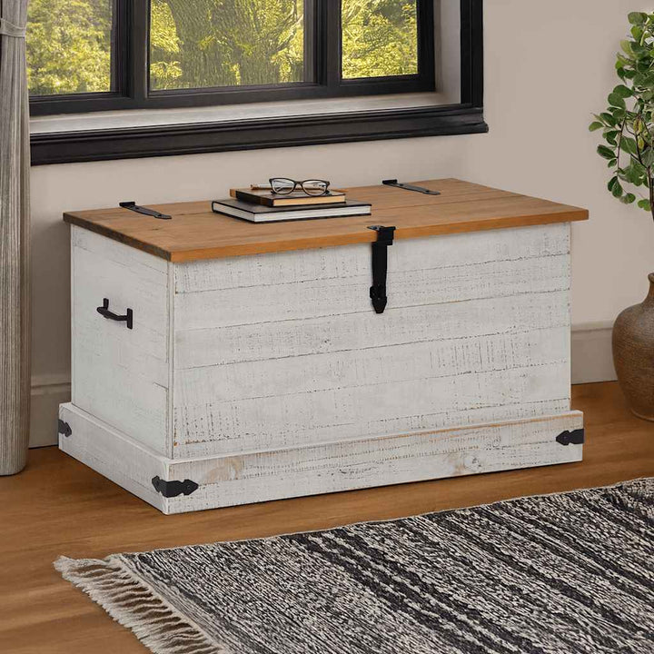 Coffre De Rangement Halden 91X48X47 Cm Bois Massif Pin