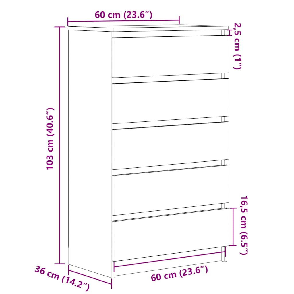 Commode 60X36X103 Cm Bois D'ingénierie