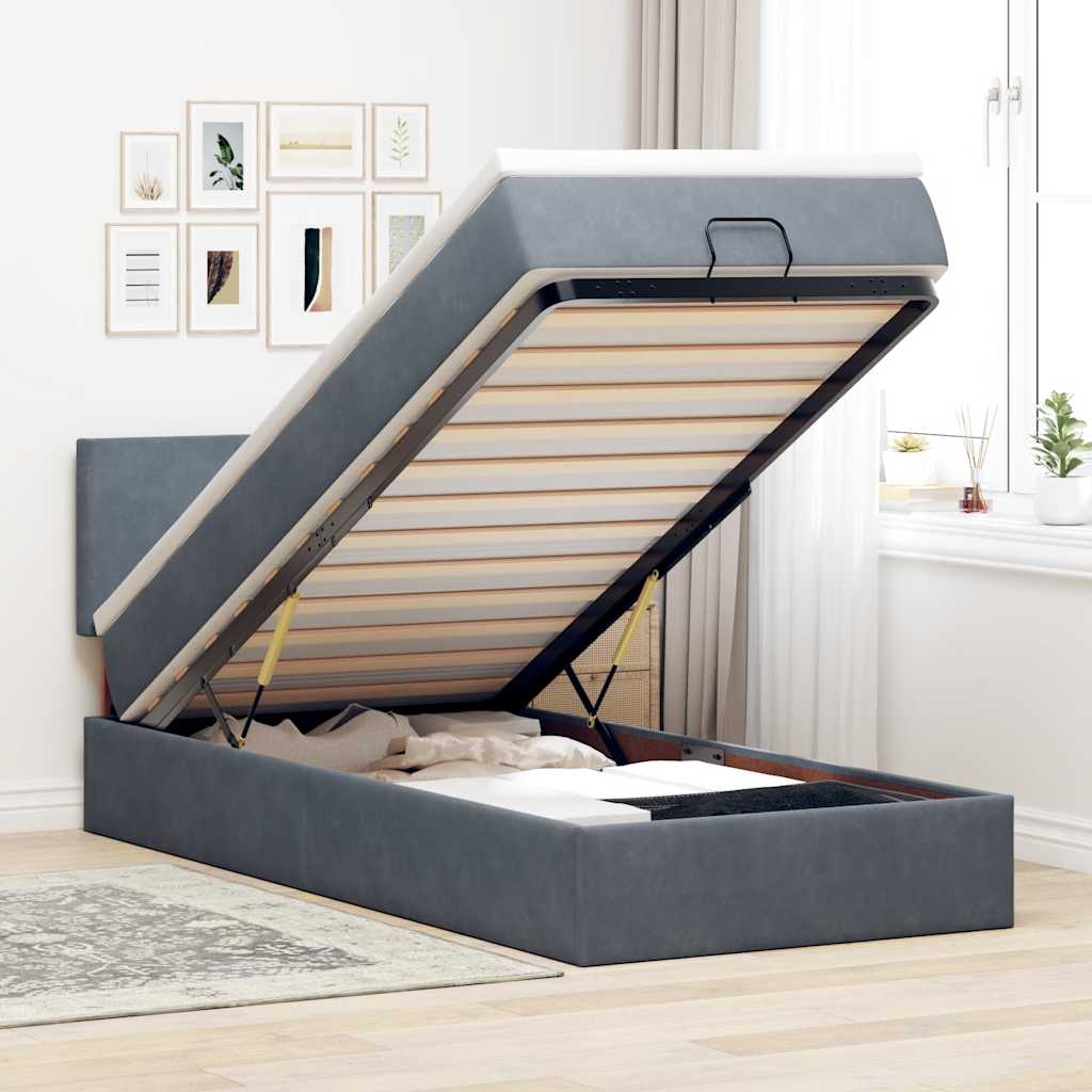 Cadre De Lit Ottoman Avec Matelas Velours Gris Foncé