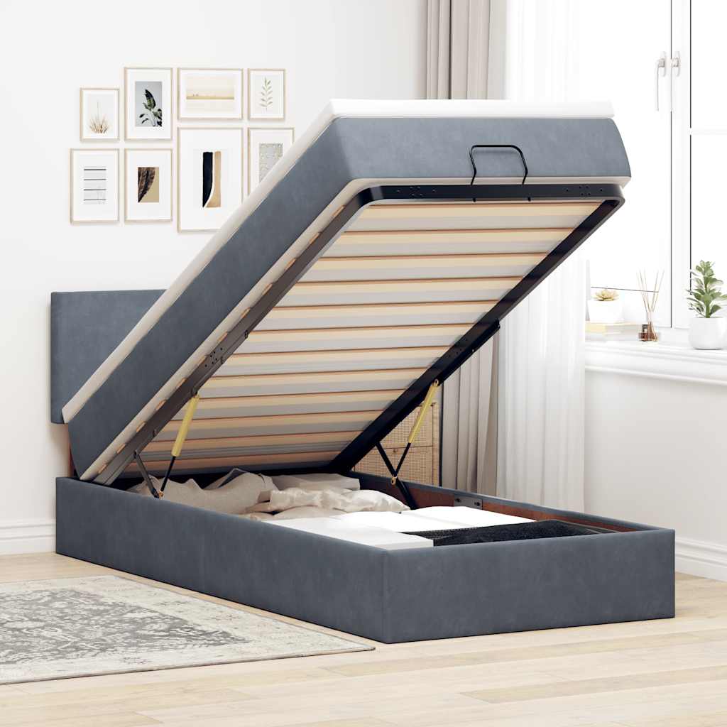 Cadre De Lit Ottoman Avec Matelas Velours Gris Foncé