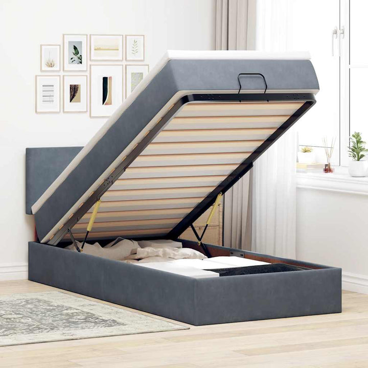 Cadre De Lit Ottoman Avec Matelas Velours Gris Foncé