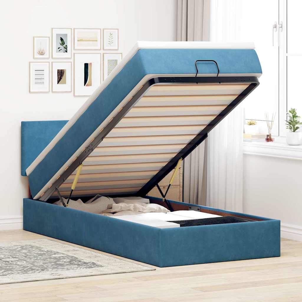 Cadre De Lit Ottoman Avec Matelas Velours Bleu Foncé