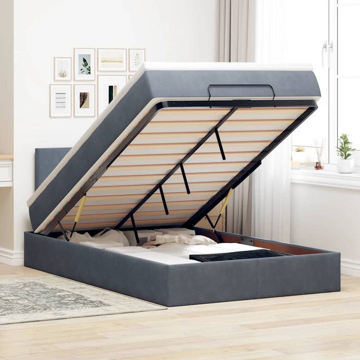 Cadre De Lit Ottoman Avec Matelas Velours Gris Foncé