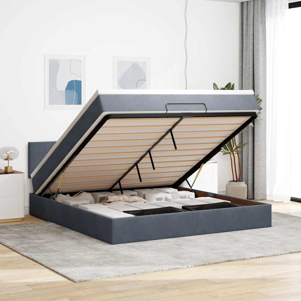 Cadre De Lit Ottoman Avec Matelas Velours Gris Foncé