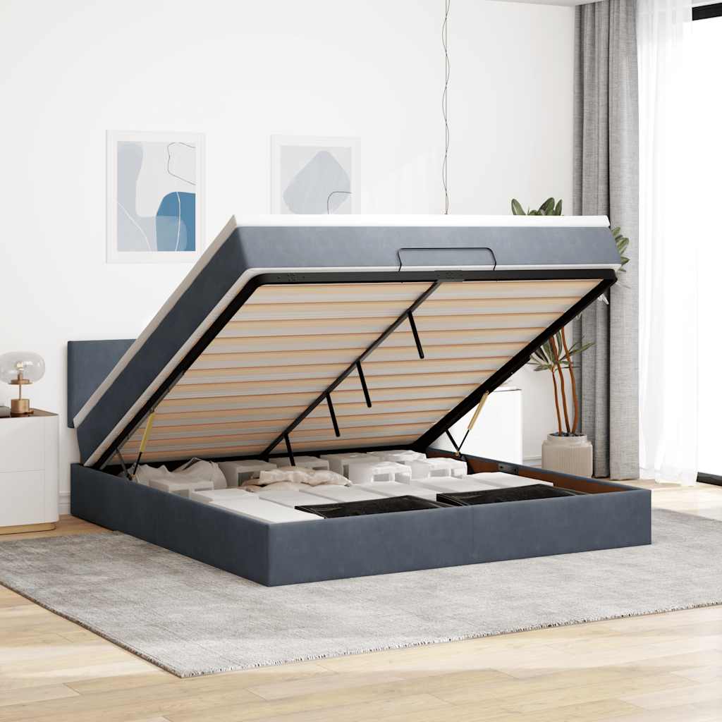 Cadre De Lit Ottoman Avec Matelas Velours Gris Foncé