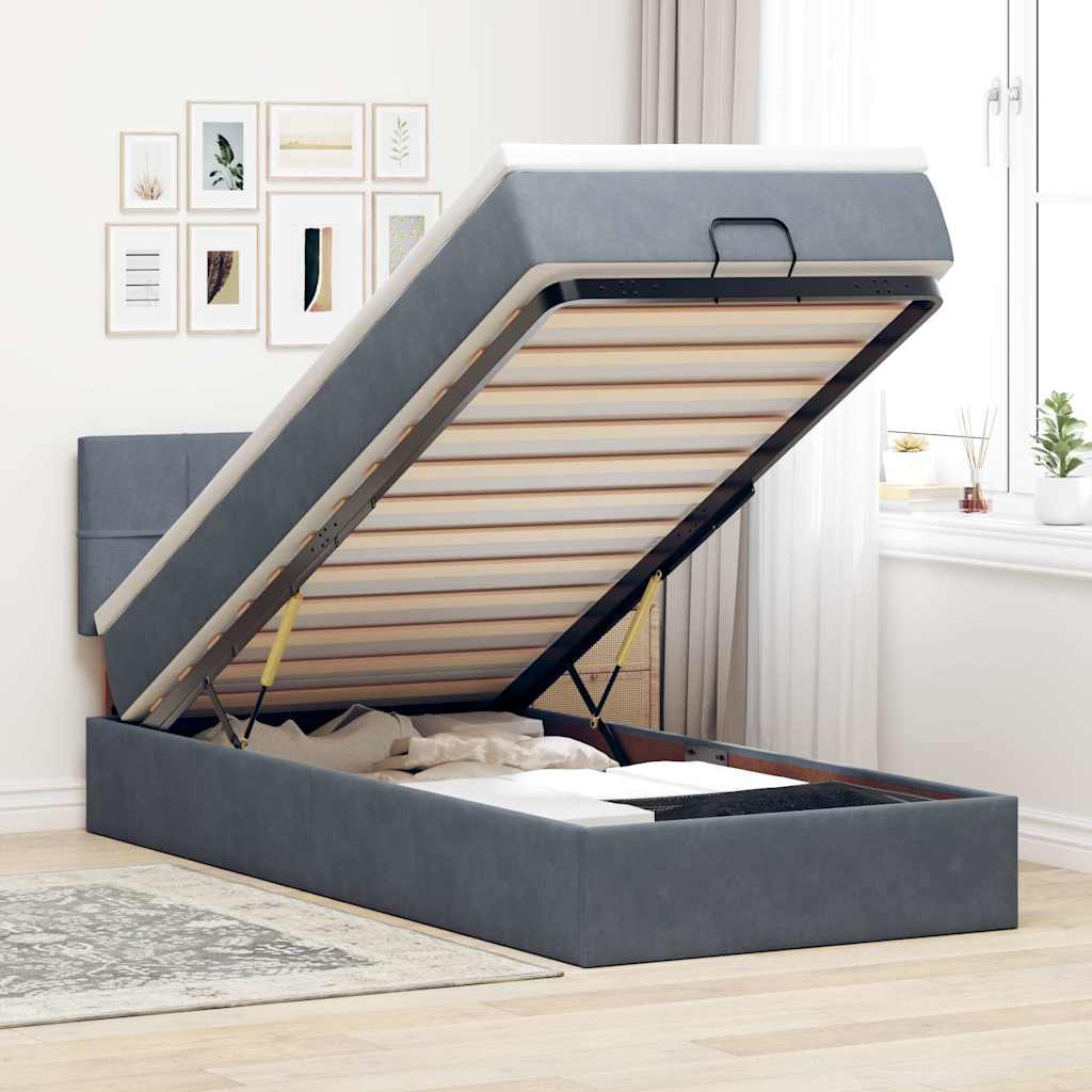 Cadre De Lit Ottoman Avec Matelas Velours Gris Foncé