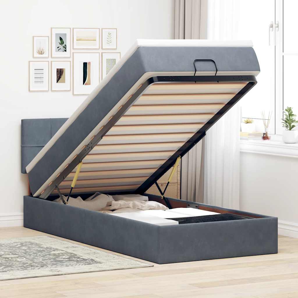 Cadre De Lit Ottoman Avec Matelas Velours Gris Foncé