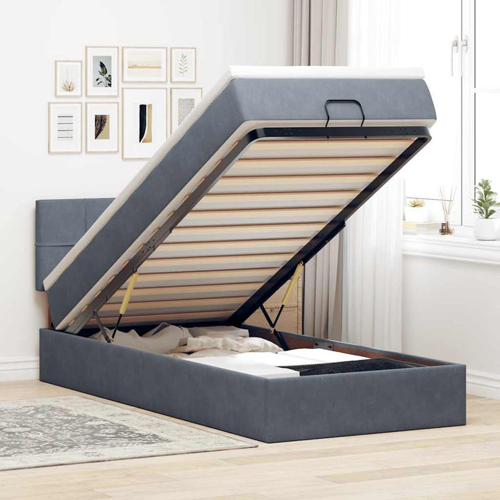 Cadre De Lit Ottoman Avec Matelas Velours Gris Foncé