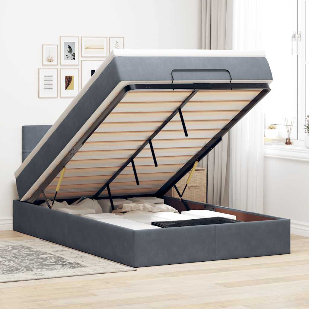 Cadre De Lit Ottoman Avec Matelas Velours Gris Foncé