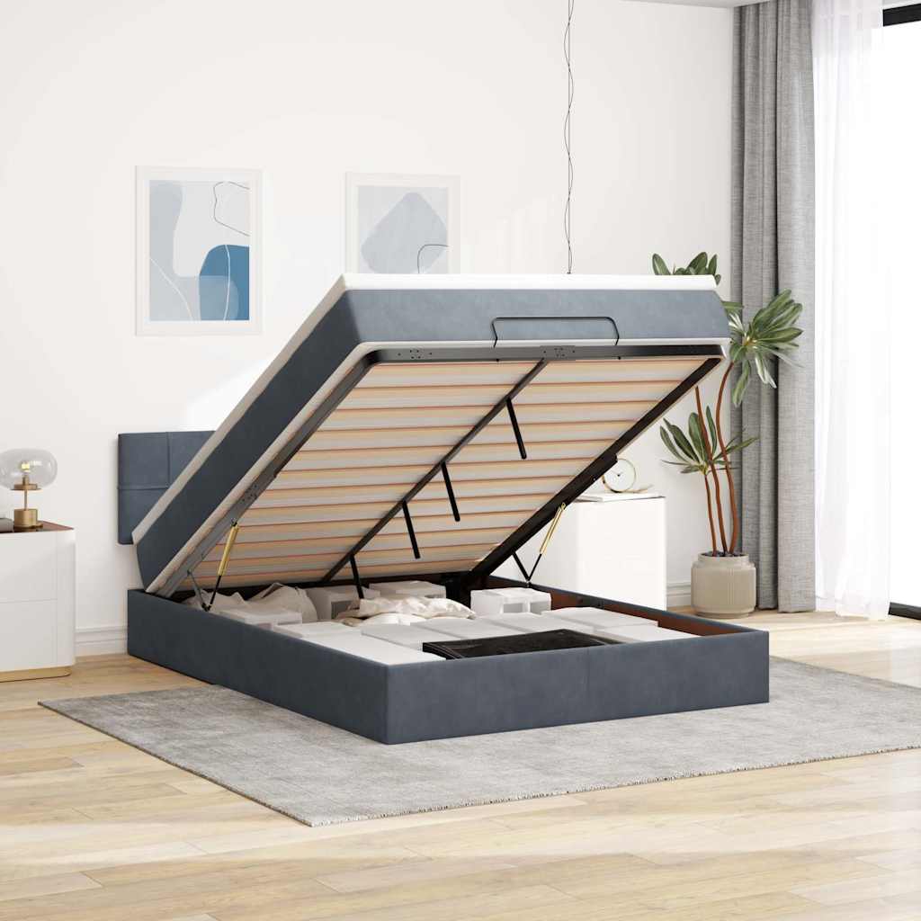 Cadre De Lit Ottoman Avec Matelas Velours Gris Foncé