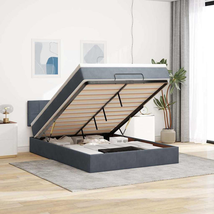 Cadre De Lit Ottoman Avec Matelas Velours Gris Foncé