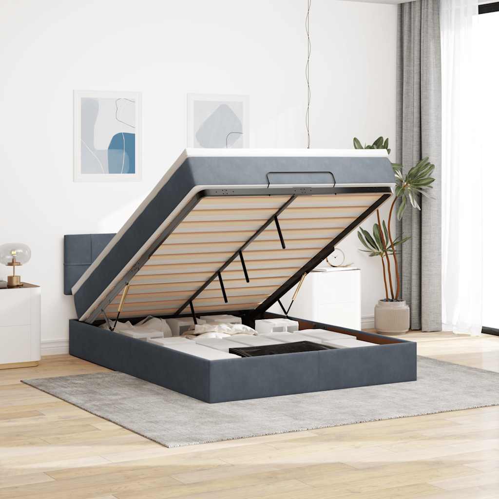 Cadre De Lit Ottoman Avec Matelas Velours Gris Foncé