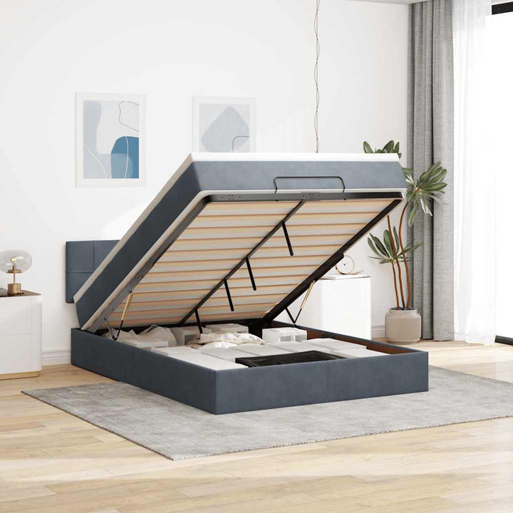 Cadre De Lit Ottoman Avec Matelas Velours Gris Foncé
