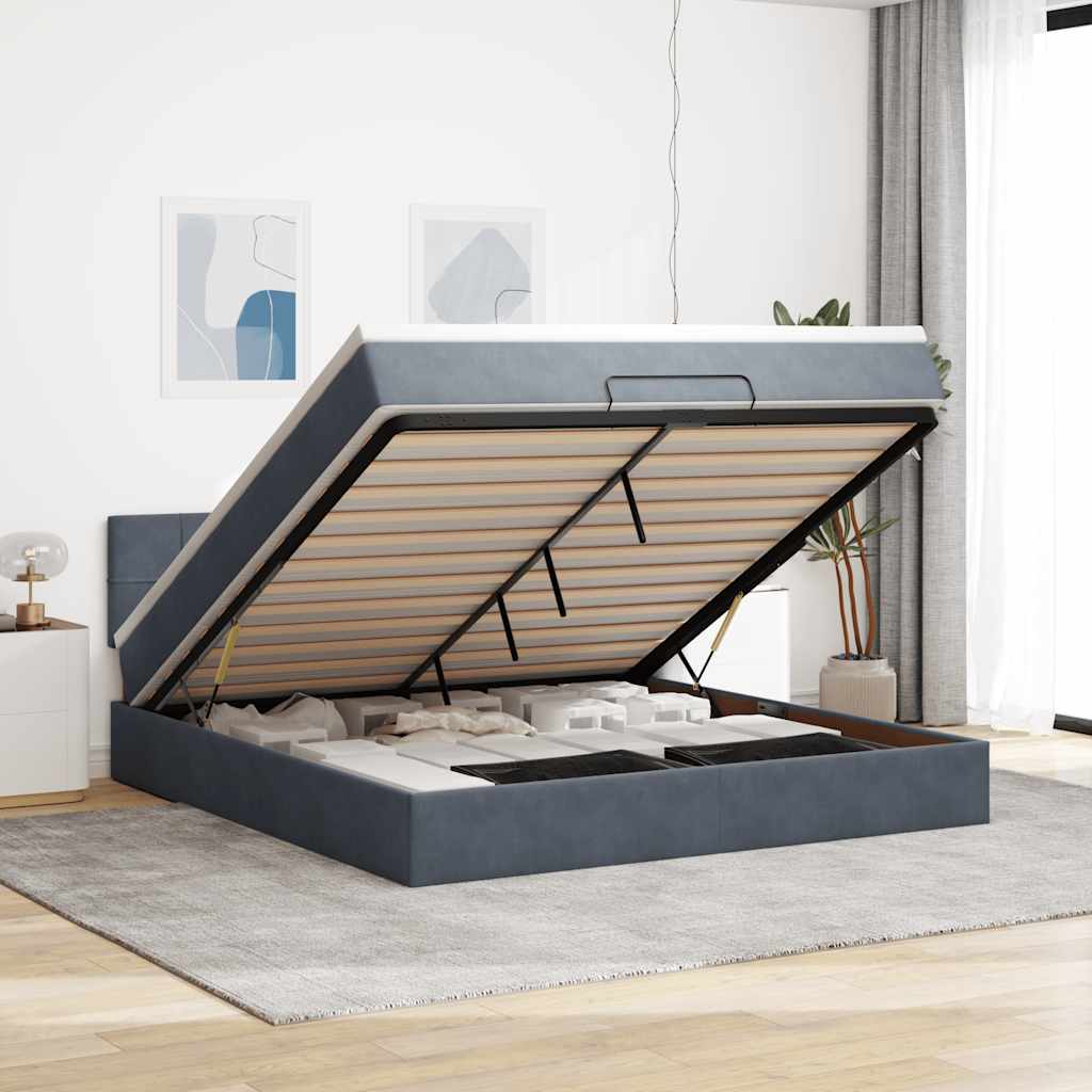 Cadre De Lit Ottoman Avec Matelas Velours Gris Foncé