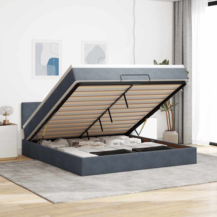 Cadre De Lit Ottoman Avec Matelas Velours Gris Foncé