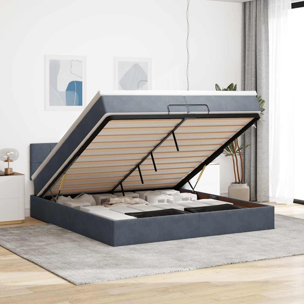 Cadre De Lit Ottoman Avec Matelas Velours Gris Foncé
