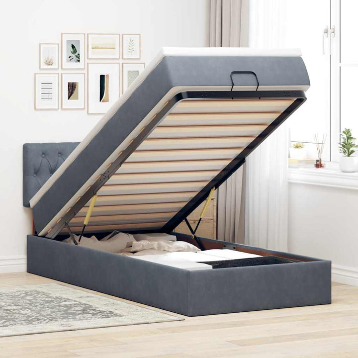 Cadre De Lit Ottoman Avec Matelas Velours Gris Foncé
