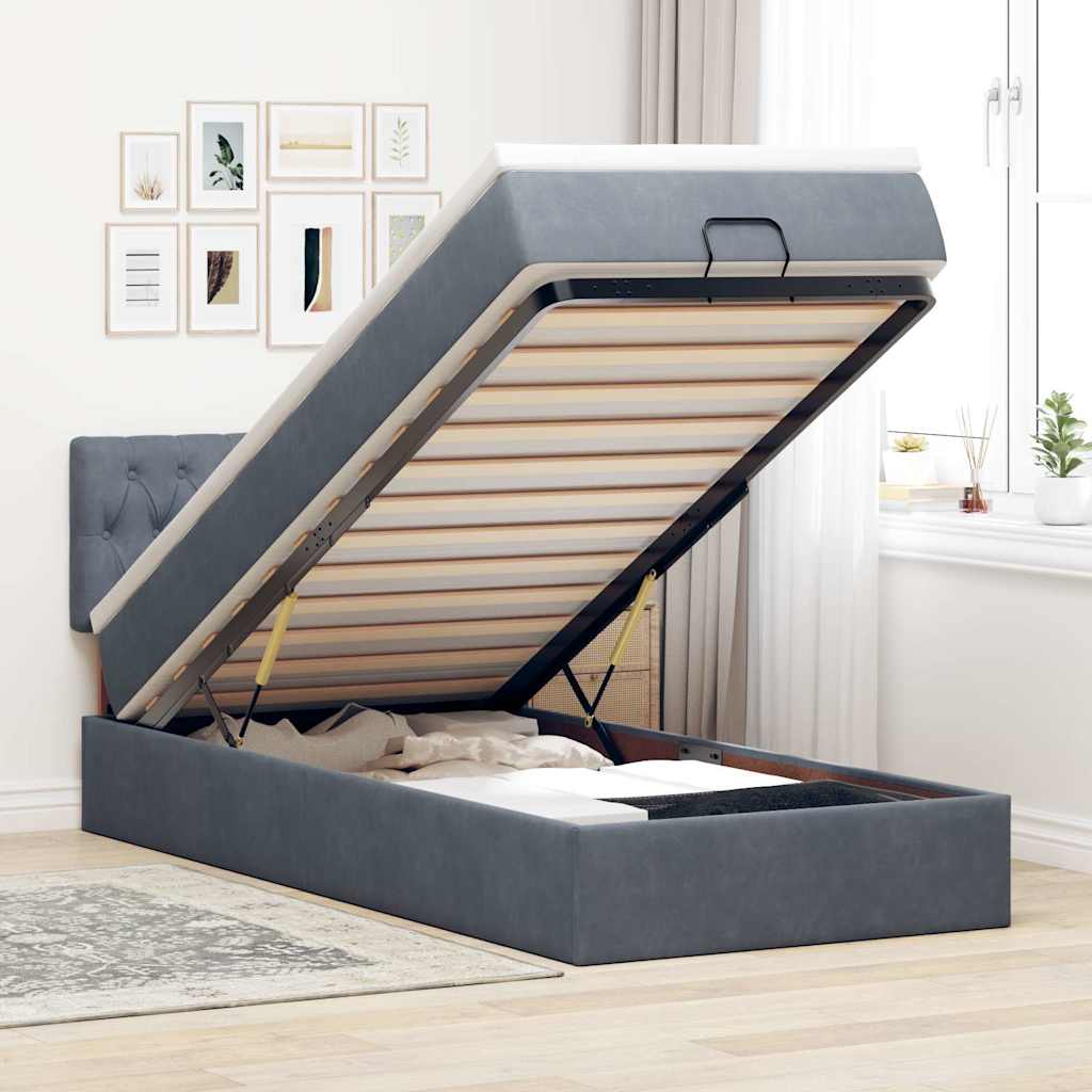 Cadre De Lit Ottoman Avec Matelas Velours Gris Foncé