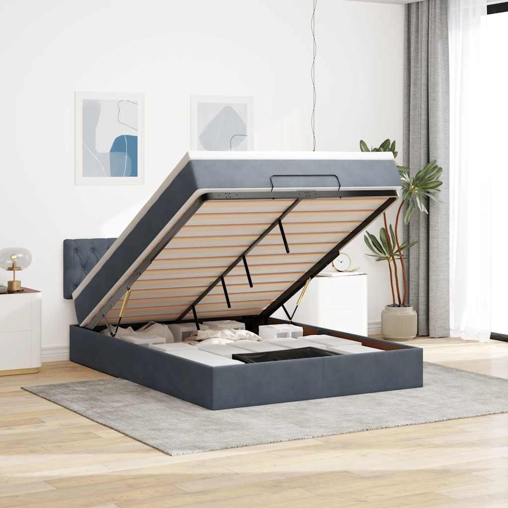 Cadre De Lit Ottoman Avec Matelas Velours Gris Foncé